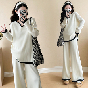 上衣春季 长袖 休闲裤 时尚 怀孕两件套春 孕妇装 百搭针织孕妇套装 春装