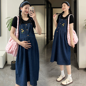 夏装 连衣裙宽松大码 时尚 牛仔背带裙夏季 显瘦裙子夏 百搭韩版 孕妇装