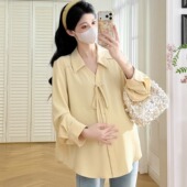 春装 孕妇上衣春季 简约长袖 2026新款 百搭衬衣春 翻领系带衬衫 孕妇装