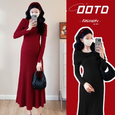 孕妇秋冬装设计感长袖针织连衣裙