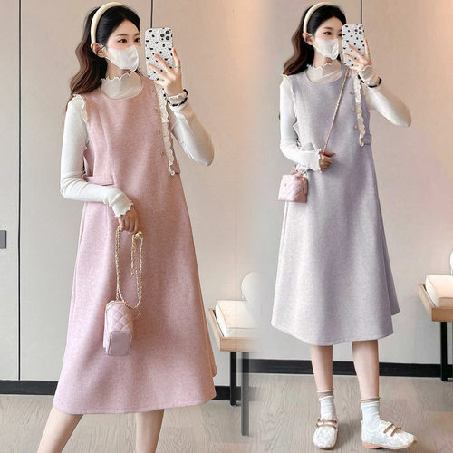 孕妇装秋装长袖上衣秋冬装背心裙