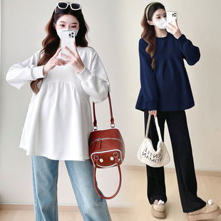 上衣卫衣宽松大码 加绒保暖长袖 娃娃衫 冬季 冬 孕妇装 简约打底衫 冬装