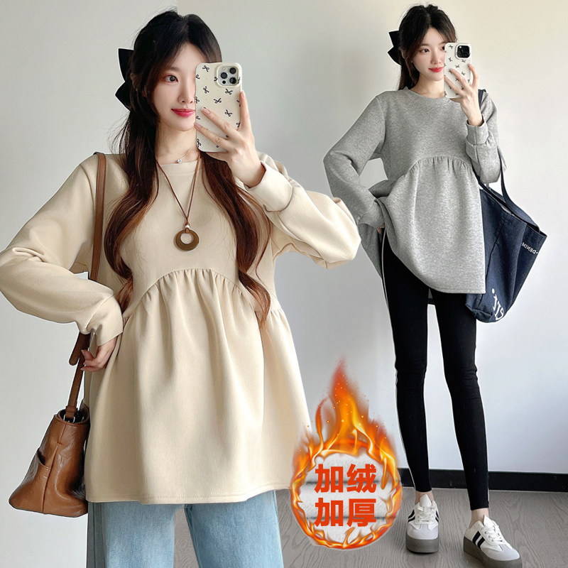 孕妇装冬装加绒保暖长袖卫衣上衣