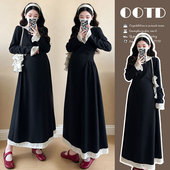 孕妇裙春季 孕妇装 连衣裙2026新款 蕾丝连帽长袖 宽松休闲裙子春 春装