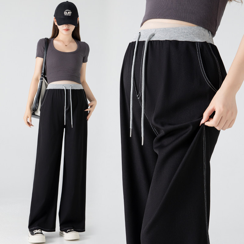 孕妇裤子夏季外穿拼色抽绳牛仔裤宽松大码显瘦阔腿裤夏装休闲裤夏