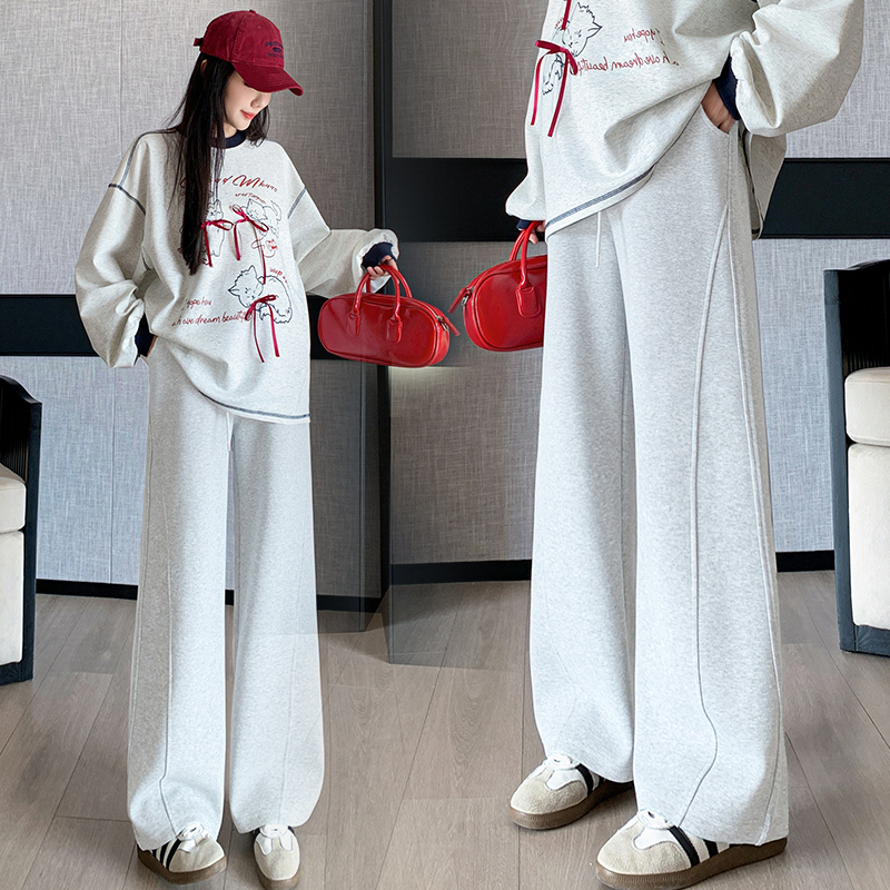 孕妇裤子冬季外穿加绒加厚阔腿裤