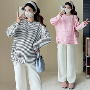 百搭长袖 时尚 条纹上衣2025新款 孕妇T恤秋季 孕妇装 怀孕打底衫 秋装