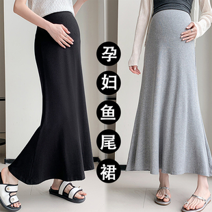 孕妇装夏装托腹裙子夏季外穿半身裙中长款鱼尾裙夏天简约孕妇裙夏