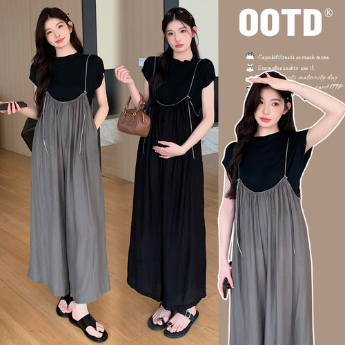 孕妇夏装短袖上衣夏季背带连体裤