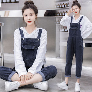 孕妇装春装怀孕裤子春季外穿牛仔背带裤2024新款春秋韩版九分裤春