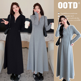 连衣裙秋季 孕妇装 简约连帽长袖 时尚 休闲裙子春秋长裙孕妇裙秋 秋装