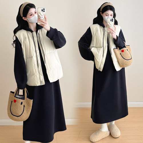 孕妇冬装长袖连衣裙冬季棉衣马甲