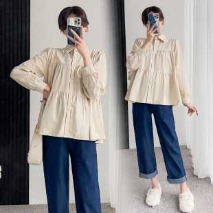 翻领衬衫 长袖 2025新款 秋季 简约休闲衬衣秋 孕妇装 百搭上衣时尚 秋装