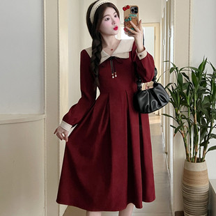 秋装 裙子秋季 撞色娃娃领长袖 韩版 孕妇裙 哺乳连衣裙2025新款 孕妇装
