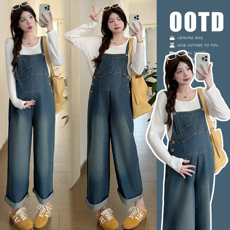 孕妇装春装怀孕裤子春季外穿牛仔背带裤宽松百搭休闲裤春秋长裤春