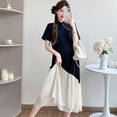 拼色裙子夏季 孕妇装 连衣裙时尚 不规则设计感旗袍短袖 孕妇裙夏 夏装