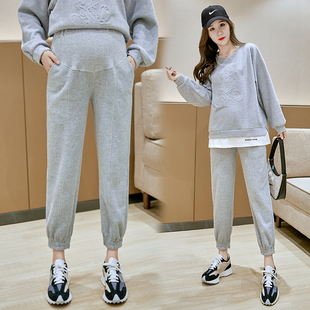 子春季 托腹裤 外穿宽松休闲束脚运动裤 春秋打底裤 孕妇装 九分裤 春装