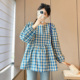 春装 设计感长袖 格子上衣宽松大码 孕妇装 休闲娃娃衫 春秋怀孕衣服春