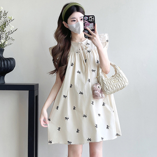 孕妇装夏装蝴蝶结刺绣无袖背心裙夏季连衣裙怀孕裙子小个子孕妇裙