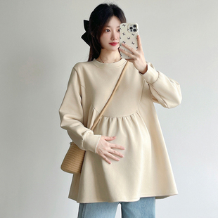 简约休闲长袖 上衣宽松大码 娃娃衫 孕妇装 卫衣打底衫 时尚 秋冬装 秋装