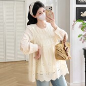 上衣宽松大码 设计感刺绣长袖 休闲百搭娃娃衫 春季 春 孕妇装 衬衫 春装