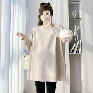 秋装 上衣宽松大码 2025秋季 简约长袖 休闲T恤春秋衣服秋 新款 孕妇装