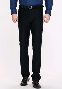 雅戈尔秋冬款男士休闲裤标准版深蓝色直筒弹力厚长裤37631FWA