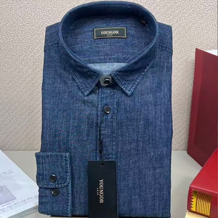 雅戈尔牛仔衬衫男长袖全棉圆摆标准版型休闲秋季衬衣12-33