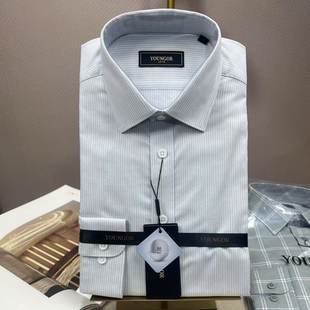 桑蚕丝条纹灰色修身 免烫男衬衫 DP119725DBY 雅戈尔长袖 专柜1080元