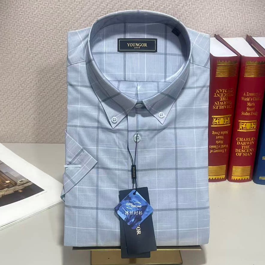 专柜880元 雅戈尔短袖衬衫 格纹冰丝凉感商务男正品STR134829DKA