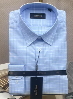 专柜880元 雅戈尔长袖衬衫男士全棉DP免烫蓝格子修身版114808HJY