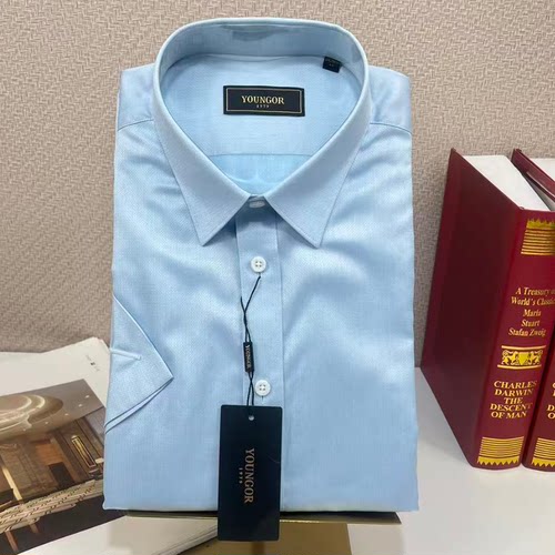 雅戈尔男士免烫全棉短袖衬衫