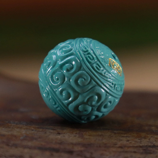 湖北原矿高瓷绿松石回纹珠散珠圆珠苏工雕刻单珠腰珠文玩手串配珠