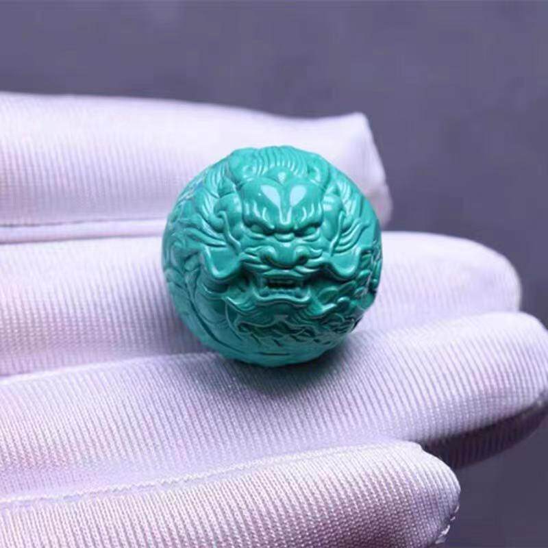 精雕天然绿松石手串龙珠