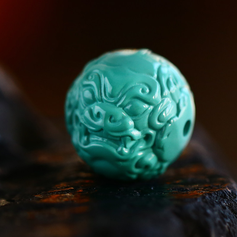 湖北原矿绿松石貔貅单珠散珠珠雕刻散珠金刚星月猴头手串配饰隔珠