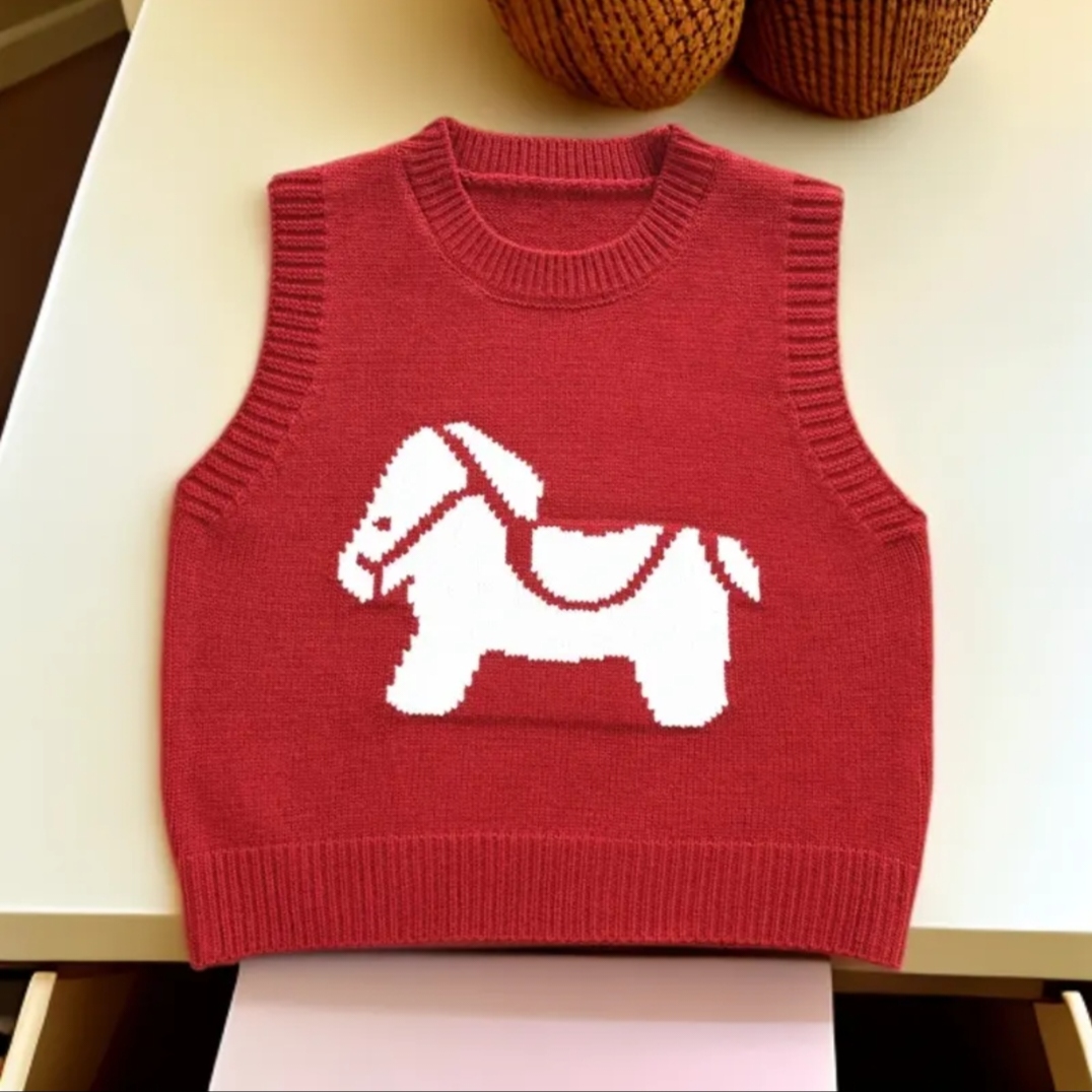 儿童毛衣针织衫红色马年本命年衣服2026秋冬新款喜庆男女童拜年服