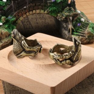 国潮仿古董古玩戒指聚财蛤蟆蟾蜍青蛙戒指男士实心铜黄铜做旧