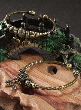 创意捕梦网双鱼座黄铜手镯女扭纹高级感设计网红复古汉服