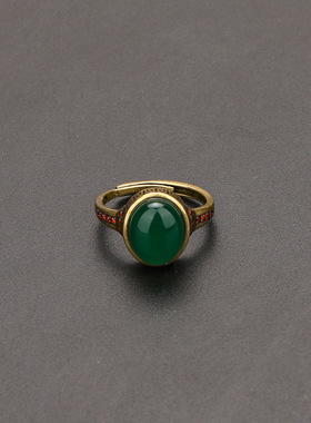 复古绿玉髓戒指环女活口