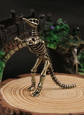 化石骨架鸭嘴龙黄铜摆件仿古玩做旧侏罗纪恐龙模型