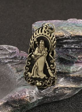 黄铜火云关公忠义千秋仿古玩做旧古铜吊牌钥匙扣挂件 DIY挂饰