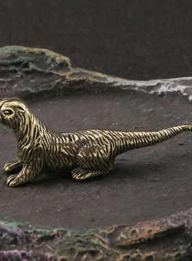 手工黄铜海獭水獭桌面摆件创意茶宠书桌动物工艺品