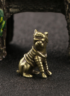 仿古玩黄铜看门狗小摆件古铜生肖狗茶宠桌面趣味摆设动物铜