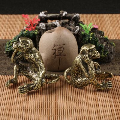 做旧仿古董思考者人猿生肖猴子黄铜摆件茶宠车宠桌宠铜工艺品