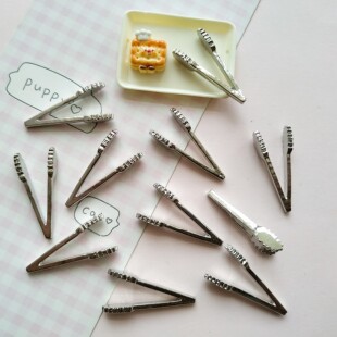 微缩仿真合金银色面包夹子娃娃屋捏捏装饰品手工diy奶油胶配件