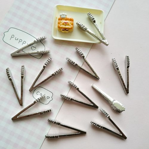 微缩仿真合金银色面包夹子娃娃屋捏捏装饰品手工diy奶油胶配件