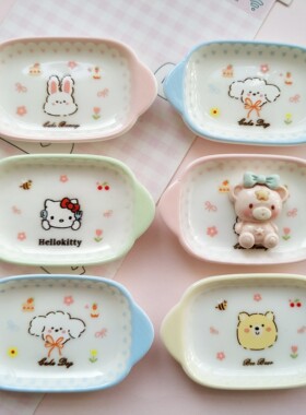 微缩仿真卡通kt食玩双耳托盘子娃屋捏捏装饰盘diy奶油胶树脂配件