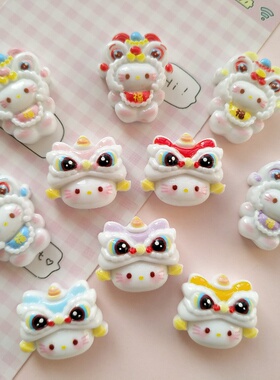 新年款红色醒狮猫咪树脂饰品配件手工diy奶油胶手机壳发夹绳材料
