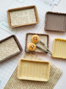 微缩仿真面包编织筐食玩盘子娃屋捏捏装饰盘摆件手工diy树脂配件