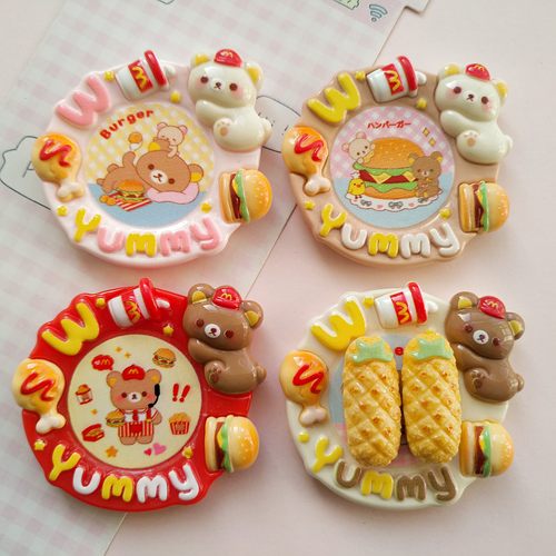 微缩仿真轻松熊食玩盘子娃娃屋捏捏装饰圆盘摆件手工diy树脂配件